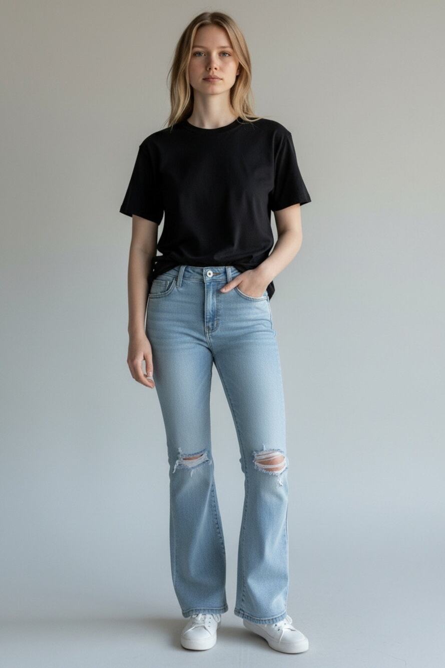 Old Navy Girls Size 12 High Rise Flare Jeans Light Wash Distressed Denim